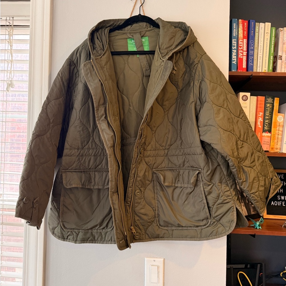J. Crew Olive Green Light Quilted Hooded Jacket